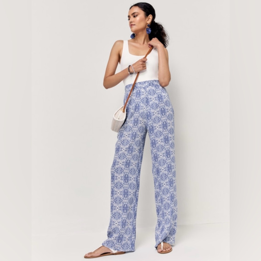 Francesca's MI AMI Deanna Natural Print Fluid Pants - Size L